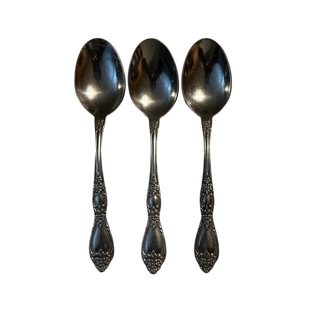Oneida Silver Huntington Stainless Steel TableSpoons Set Of 3 floral flatware